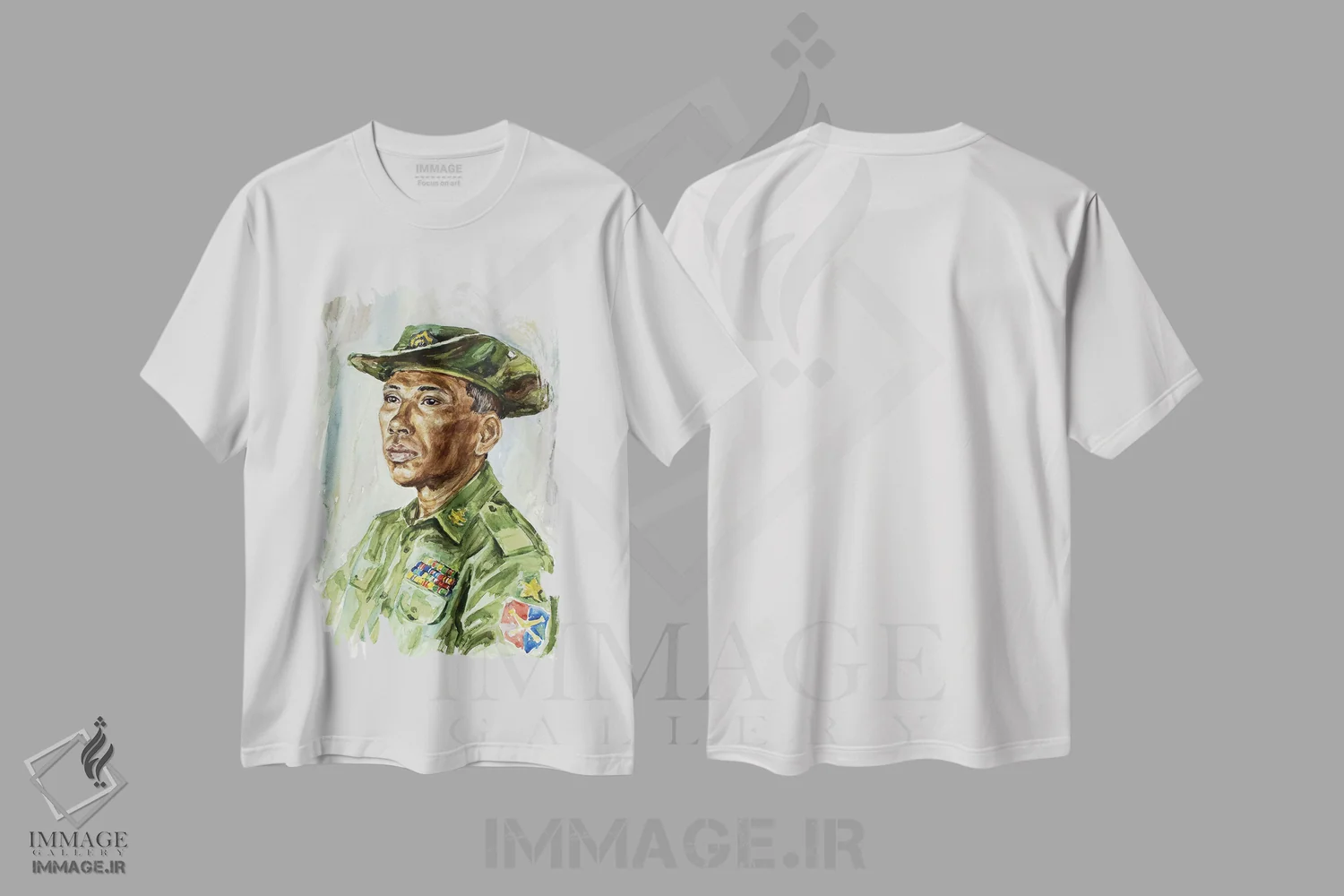 تیشرت سفید طرح دار پرترهٔ یک افسر درجه دار، هنر آمریکایی آفریقایی تبار اثر کنتس آرت | immage.ir