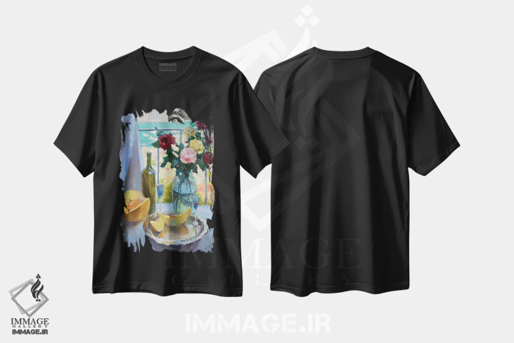 تیشرت مشکی طرح دار رزها در بالاکلاوا، هنر فاخر معاصر اثر کنتس آرت | immage.ir