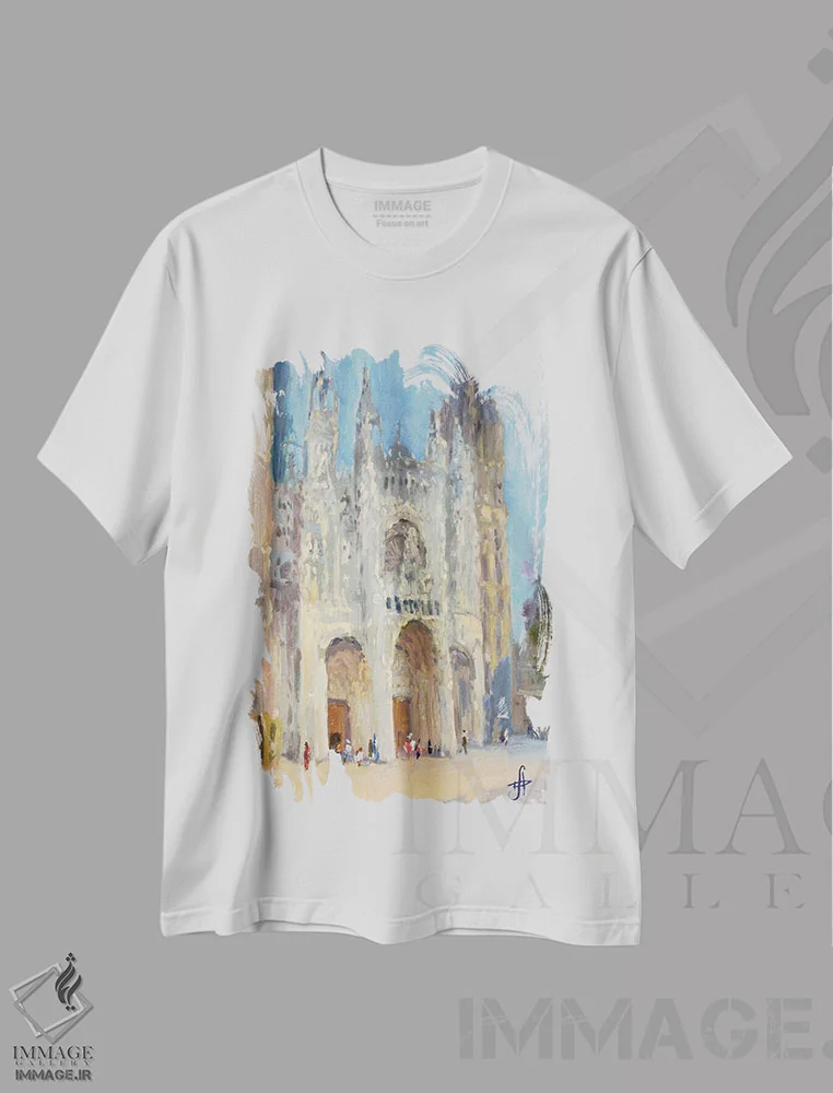 تیشرت سفید طرح دار کلیسای جامع روان، هنر فاخر معاصر اثر کنتس آرت | immage.ir