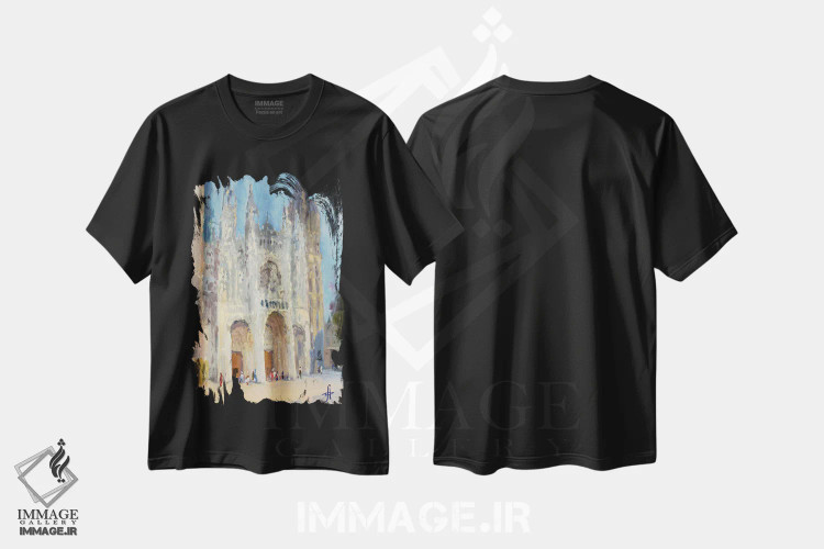 تیشرت مشکی طرح دار کلیسای جامع روان، هنر فاخر معاصر اثر کنتس آرت | فروشگاه ایماژ