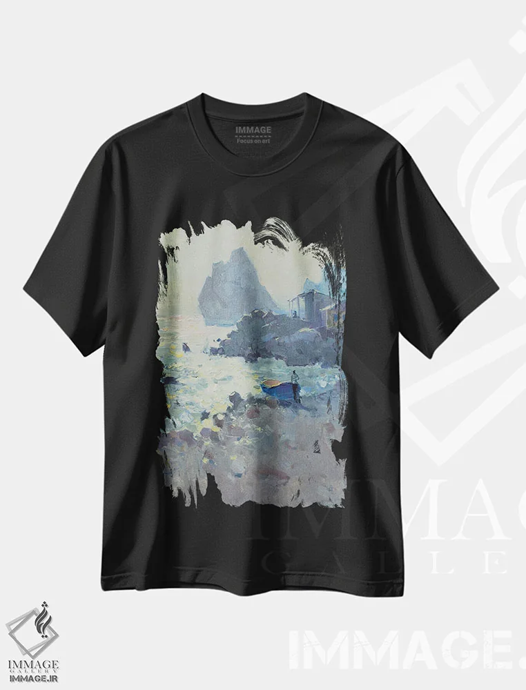 تیشرت مشکی طرح دار بازتاب های آفتاب در سمییز II، هنر فاخر معاصر اثر کنتس آرت | immage.ir