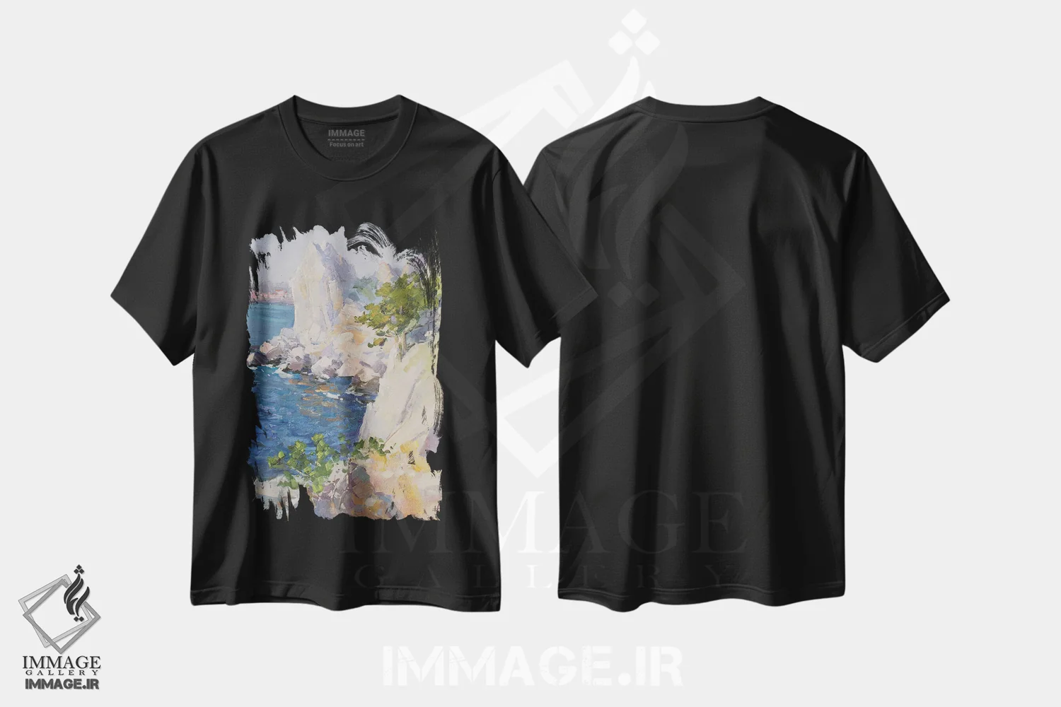 تیشرت مشکی طرح دار صخره بال قو، هنر فاخر معاصر اثر کنتس آرت | فروشگاه ایماژ