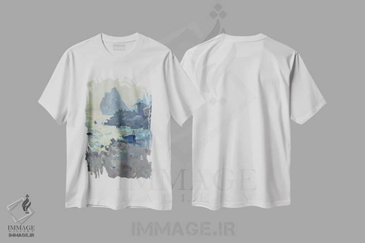 تیشرت سفید طرح دار بازتاب های آفتاب در سمییز II، هنر فاخر معاصر اثر کنتس آرت | فروشگاه ایماژ