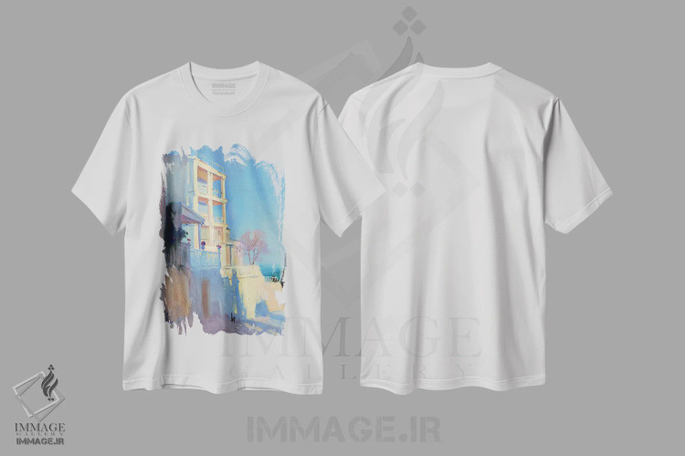 تیشرت سفید طرح دار غروب زمستانی در یالتا، هنر فاخر معاصر اثر کنتس آرت | immage.ir