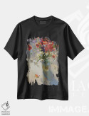 تیشرت مشکی طرح دار طبیعت بی جان شقایق و بابونه، هنر فاخر معاصر اثر کنتس آرت | immage.ir