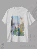 تیشرت سفید طرح دار چشم انداز پاریس از دامنه مونمارتر، هنر فاخر معاصر اثر کنتس آرت | immage.ir