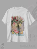 تیشرت سفید طرح دار رزهای هندوانه ای، هنر فاخر معاصر اثر کنتس آرت | فروشگاه ایماژ