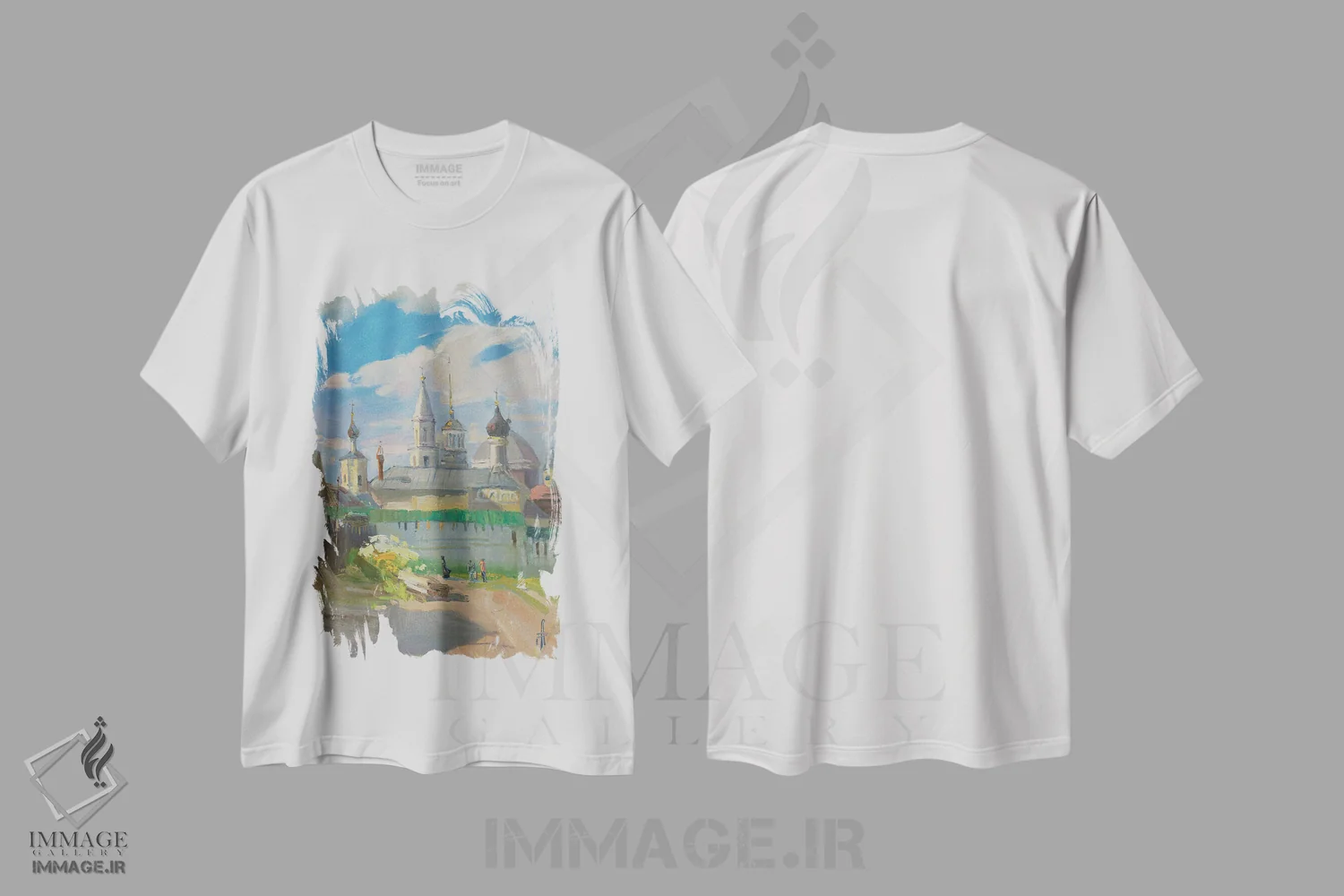 تیشرت سفید طرح دار صومعه بوریس و بلب، تورژوک، روسیه، هنر فاخر معاصر اثر کنتس آرت | فروشگاه ایماژ