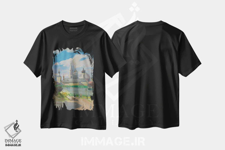 تیشرت مشکی طرح دار صومعه بوریس و بلب، تورژوک، روسیه، هنر فاخر معاصر اثر کنتس آرت | immage.ir