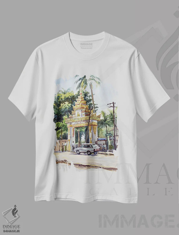 تیشرت سفید طرح دار خیابان شهری یانگون، هنر فاخر معاصر اثر کنتس آرت | immage.ir