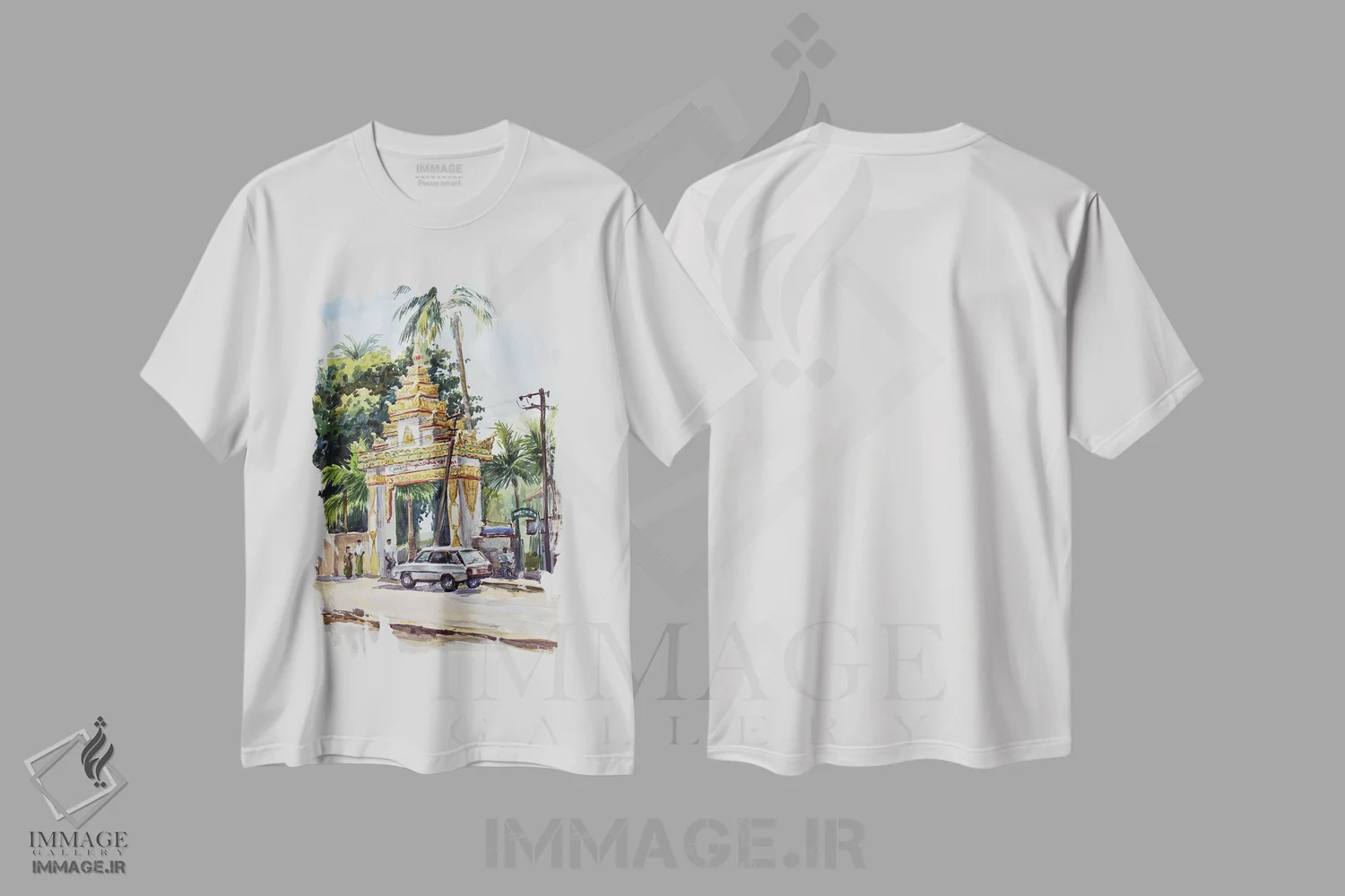 تیشرت سفید طرح دار خیابان شهری یانگون، هنر فاخر معاصر اثر کنتس آرت | immage.ir