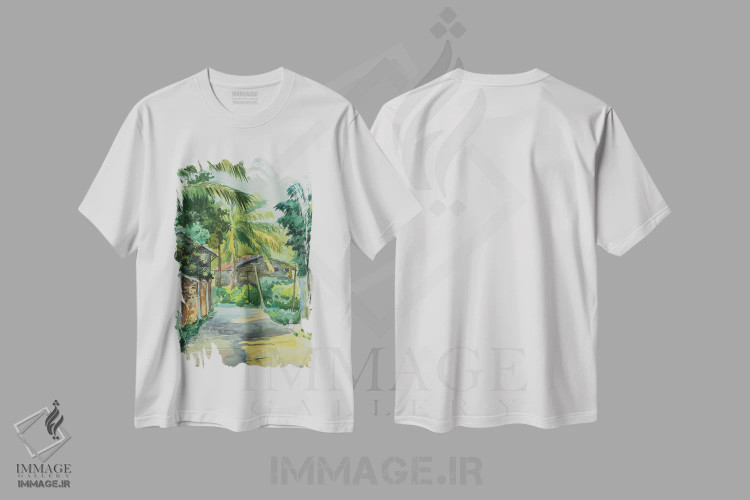 تیشرت سفید طرح دار خیابان باریک یانگون، هنر فاخر معاصر اثر کنتس آرت | immage.ir