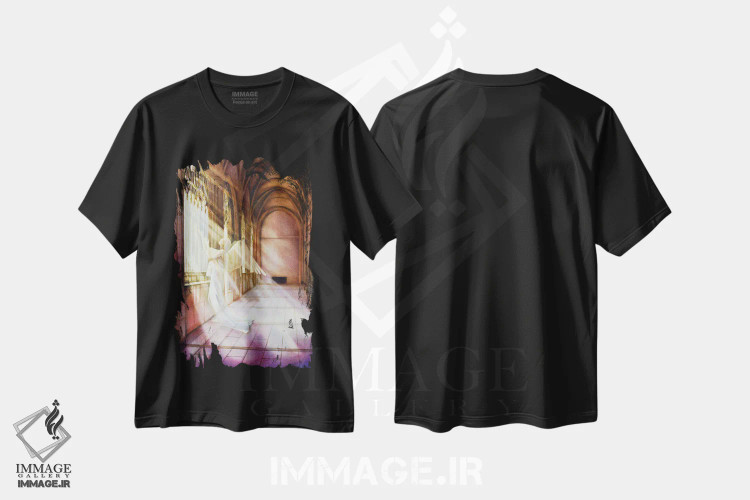 تیشرت مشکی طرح دار فرشته، هنر فاخر معاصر اثر کنتس آرت | immage.ir