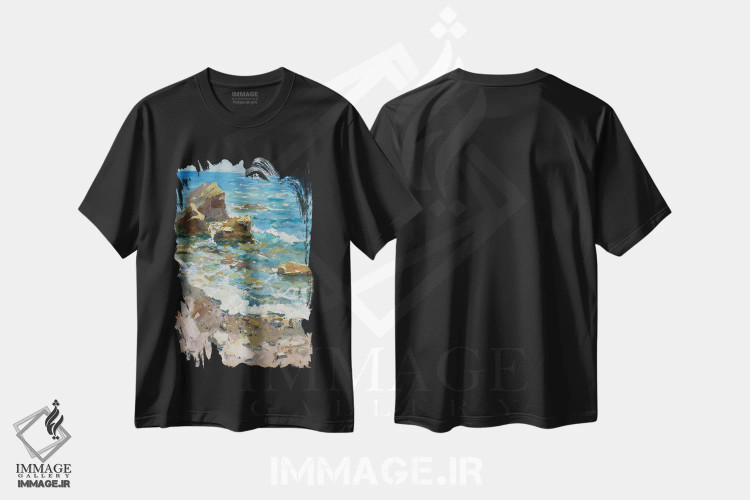 تیشرت مشکی طرح دار درخشان، هنر فاخر معاصر اثر کنتس آرت | فروشگاه ایماژ