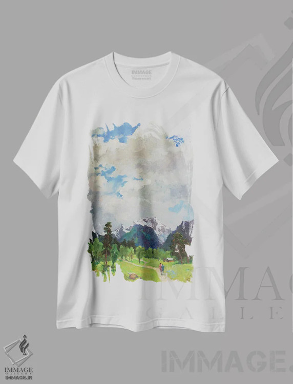 تیشرت سفید طرح دار آرخیز؛ آسمان، هنر فاخر معاصر اثر کنتس آرت | فروشگاه ایماژ