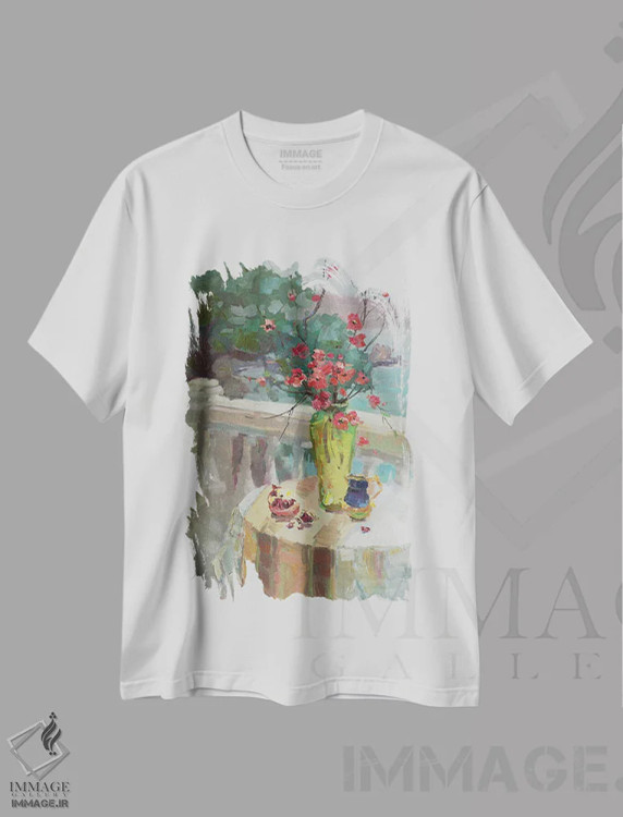 تیشرت سفید طرح دار به ژاپنی، هنر فاخر معاصر اثر کنتس آرت | immage.ir