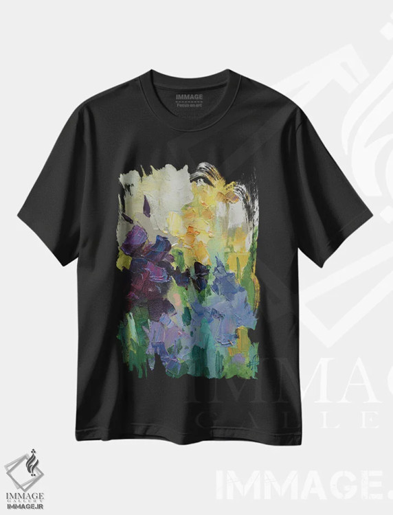 تیشرت مشکی طرح دار زنبق ها، هنر فاخر معاصر اثر کنتس آرت | immage.ir