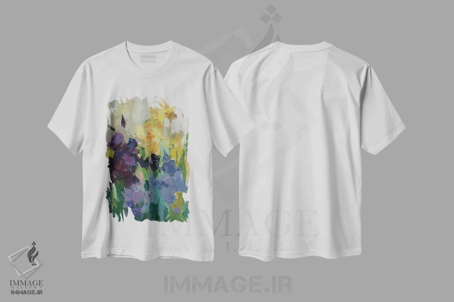 تیشرت سفید طرح دار زنبق ها، هنر فاخر معاصر اثر کنتس آرت | فروشگاه ایماژ