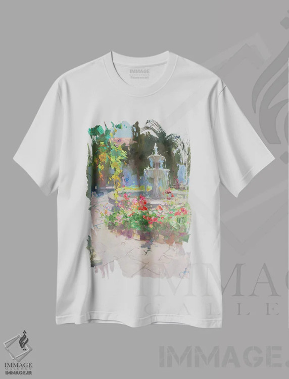 تیشرت سفید طرح دار فواره، هنر فاخر معاصر اثر کنتس آرت | immage.ir