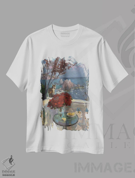 تیشرت سفید طرح دار سنگ های ناریشکین، هنر فاخر معاصر اثر کنتس آرت | immage.ir