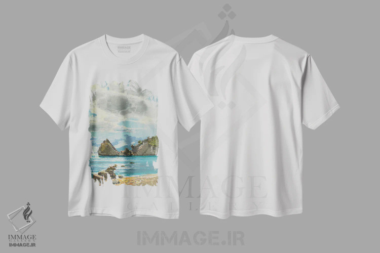تیشرت سفید طرح دار صخره دیوا، هنر فاخر معاصر اثر کنتس آرت | فروشگاه ایماژ