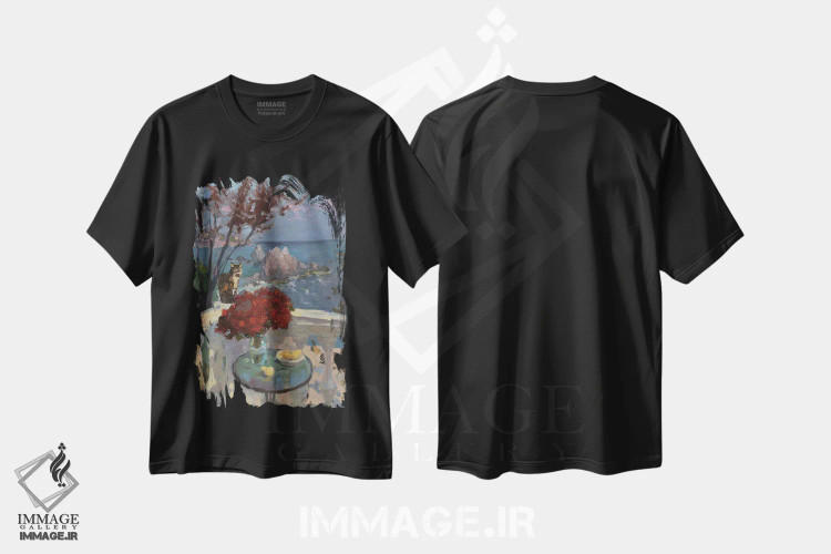 تیشرت مشکی طرح دار سنگ های ناریشکین، هنر فاخر معاصر اثر کنتس آرت | فروشگاه ایماژ