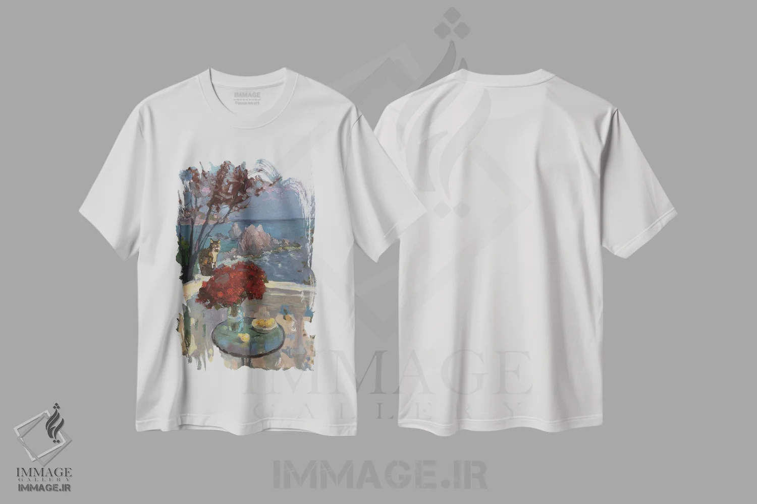 تیشرت سفید طرح دار سنگ های ناریشکین، هنر فاخر معاصر اثر کنتس آرت | immage.ir