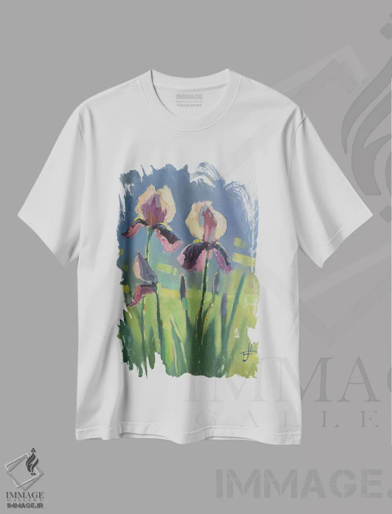 تیشرت سفید طرح دار گل های لاله، هنر فاخر معاصر اثر کنتس آرت | immage.ir