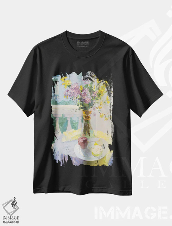تیشرت مشکی طرح دار نفس بهار، هنر فاخر معاصر اثر کنتس آرت | immage.ir