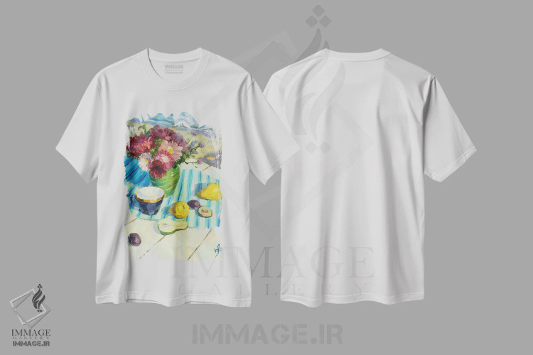 تیشرت سفید طرح دار ستارگان کنار ساحل، هنر فاخر معاصر اثر کنتس آرت | فروشگاه ایماژ