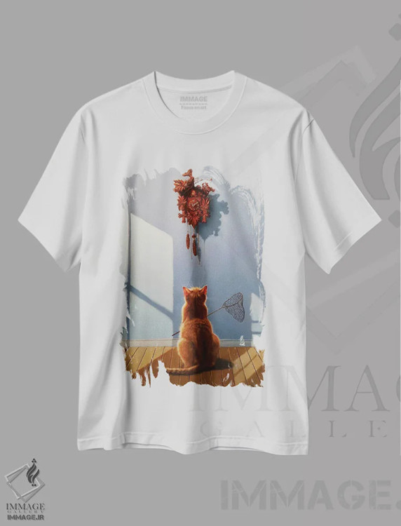 تیشرت سفید طرح دار ناهار به موقع، هنر فاخر معاصر اثر لوسیا هفرنان | فروشگاه ایماژ