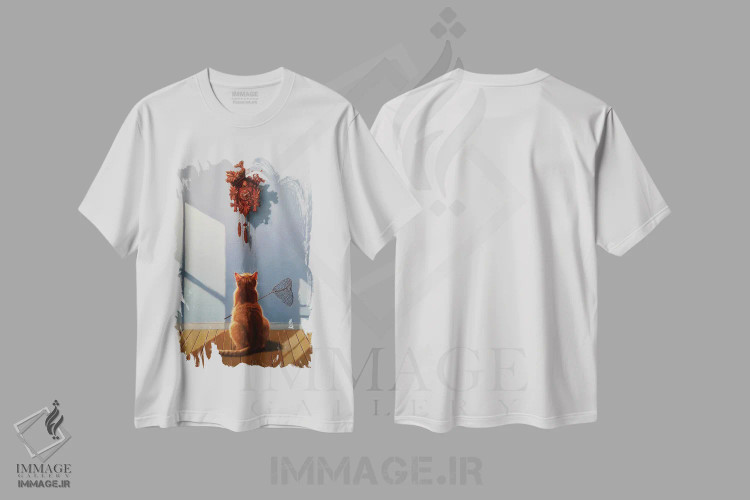 تیشرت سفید طرح دار ناهار به موقع، هنر فاخر معاصر اثر لوسیا هفرنان | فروشگاه ایماژ