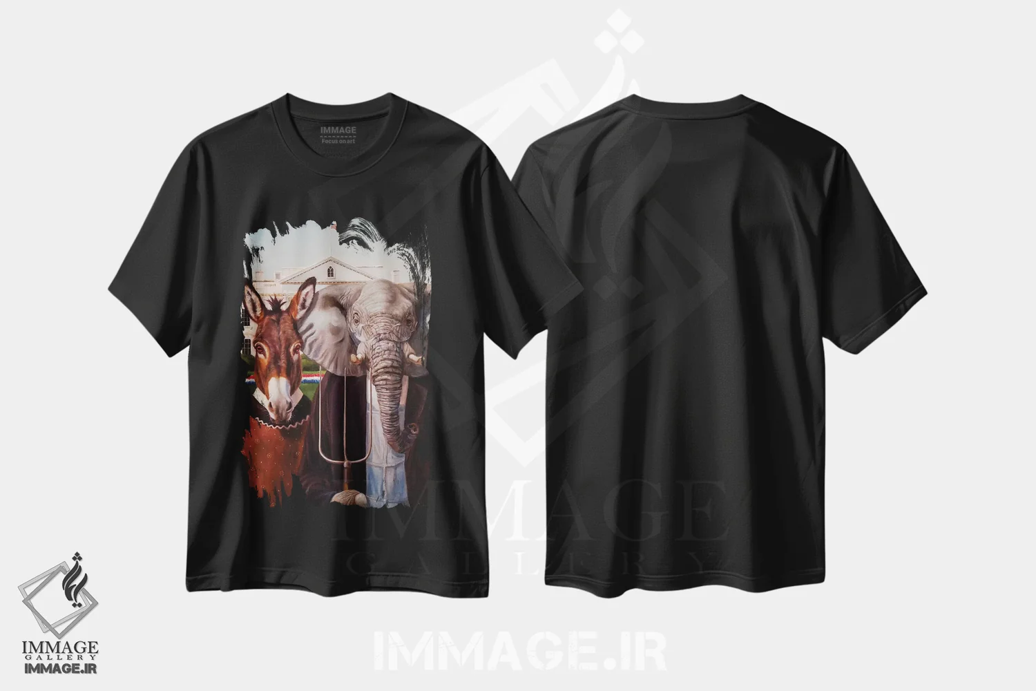 تیشرت مشکی طرح دار گوتیک واشنگتن، هنر فاخر معاصر اثر لوسیا هفرنان | فروشگاه ایماژ