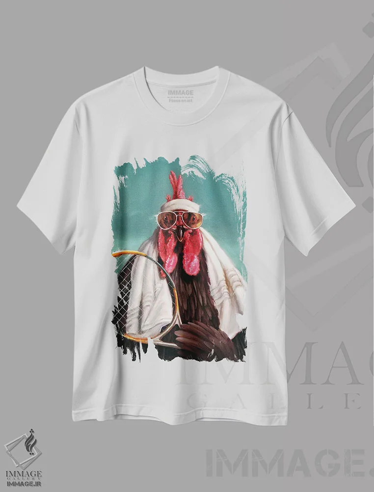 تیشرت سفید طرح دار تنیس باز حرفه ای، هنر فاخر معاصر اثر لوسیا هفرنان | فروشگاه ایماژ