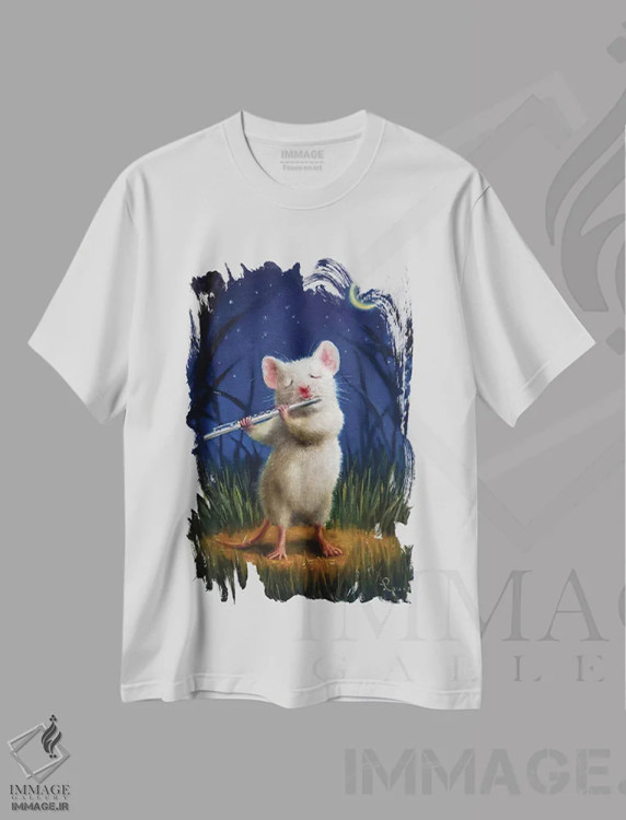 تیشرت سفید طرح دار سونات مهتاب، هنر فاخر معاصر اثر لوسیا هفرنان | immage.ir