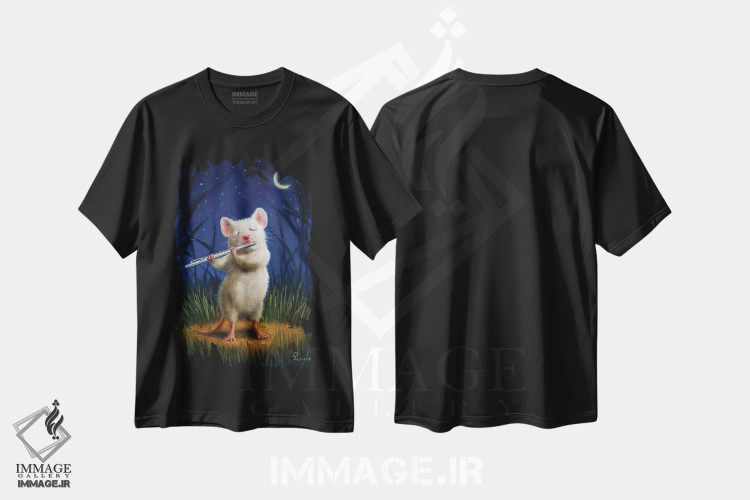 تیشرت مشکی طرح دار سونات مهتاب، هنر فاخر معاصر اثر لوسیا هفرنان | فروشگاه ایماژ