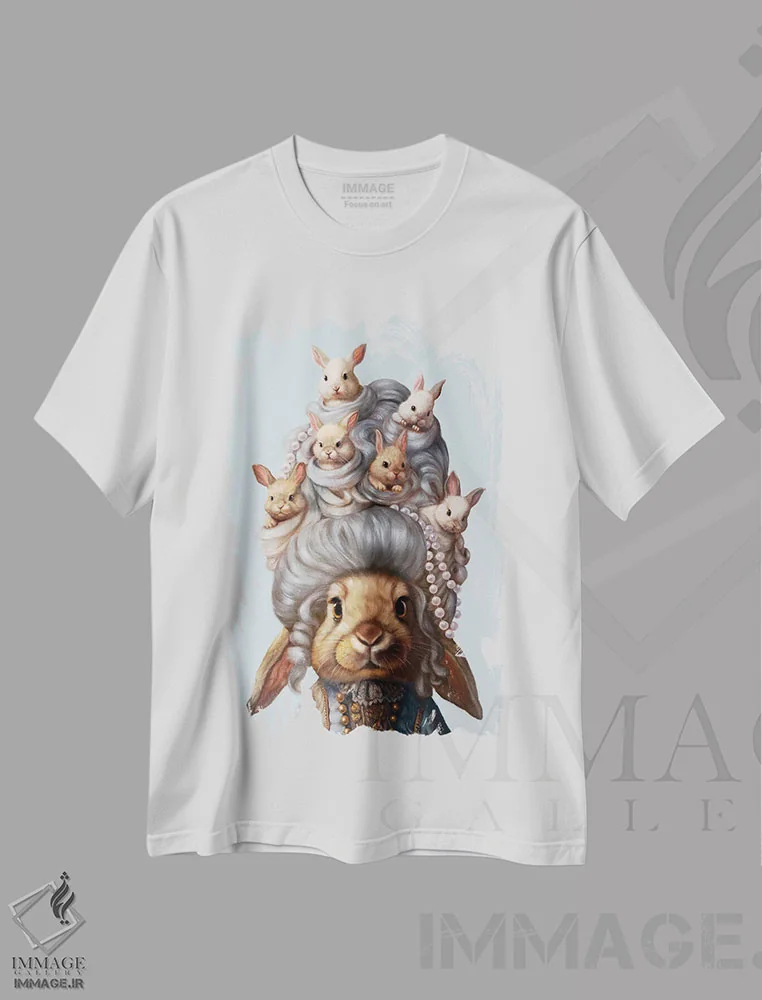 تیشرت سفید طرح دار یک سر پر از خرگوش ها، دکور معاصر اثر لوسیا هفرنان | immage.ir