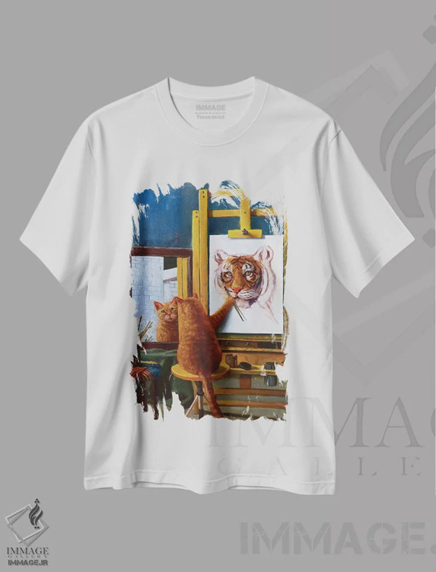 تیشرت سفید طرح دار نورمن کت ول، هنر فاخر معاصر اثر لوسیا هفرنان | فروشگاه ایماژ