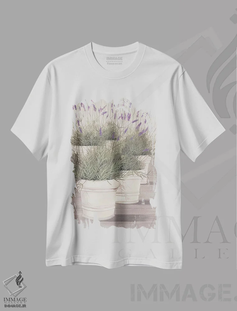 تیشرت سفید طرح دار اسطوخودوس، تزئینی اثر فرانتس هایگل | immage.ir