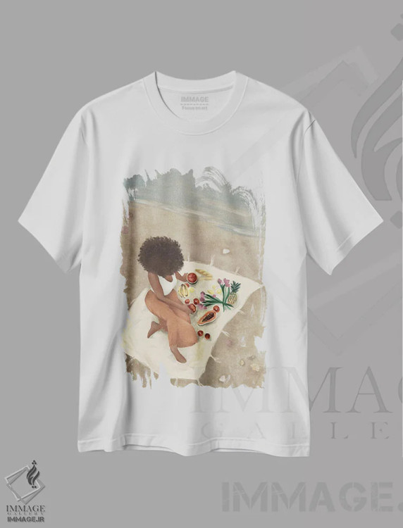 تیشرت سفید طرح دار پیک نیک ساحلی، هنر آمریکایی آفریقایی تبار اثر هلینا اکنم | فروشگاه ایماژ
