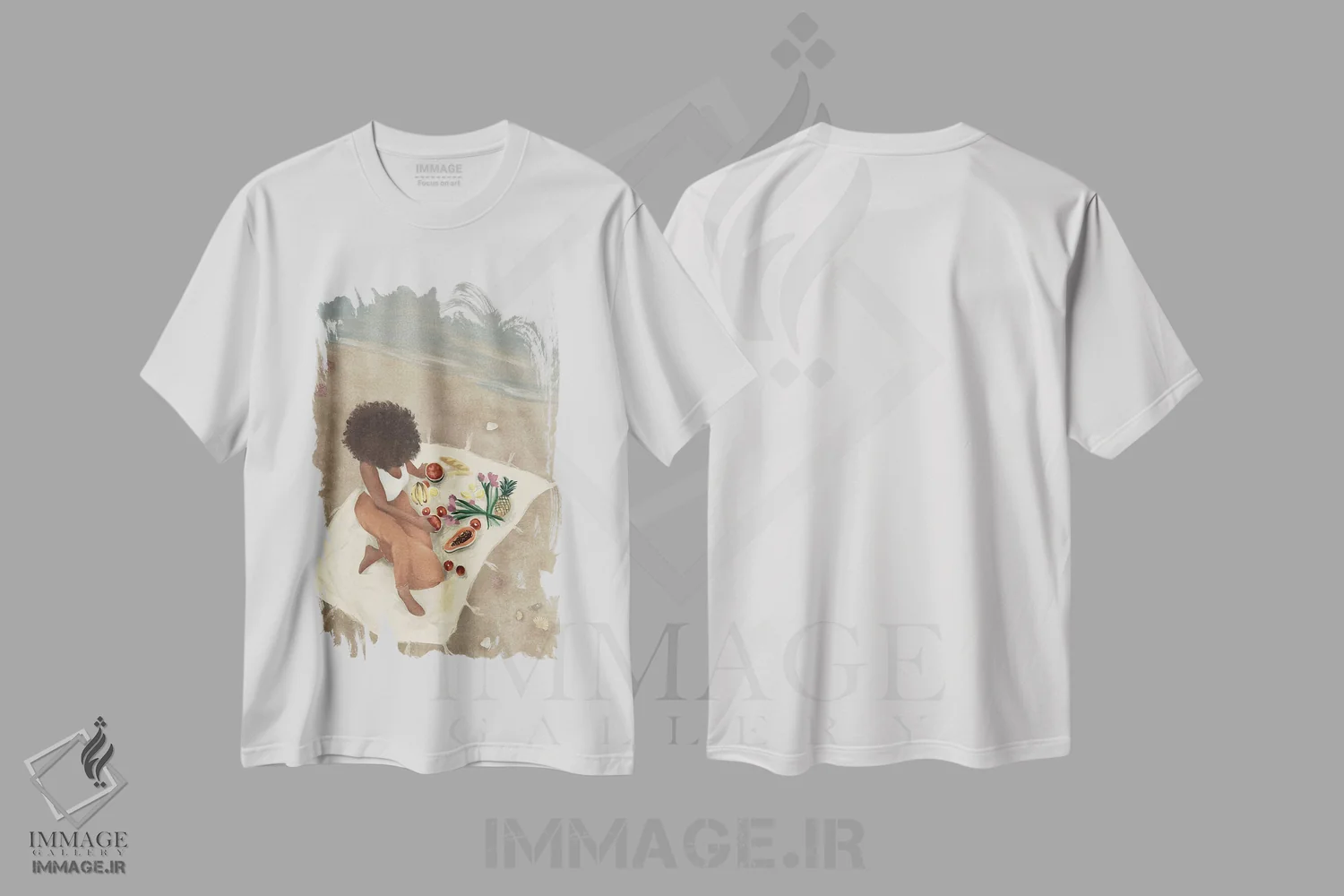 تیشرت سفید طرح دار پیک نیک ساحلی، هنر آمریکایی آفریقایی تبار اثر هلینا اکنم | فروشگاه ایماژ