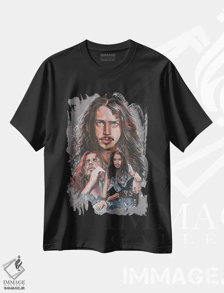 تیشرت مشکی طرح دار کریس کورنل، دست نقاشی و طراحی دستی اثر هنر کریس هافمن | immage.ir