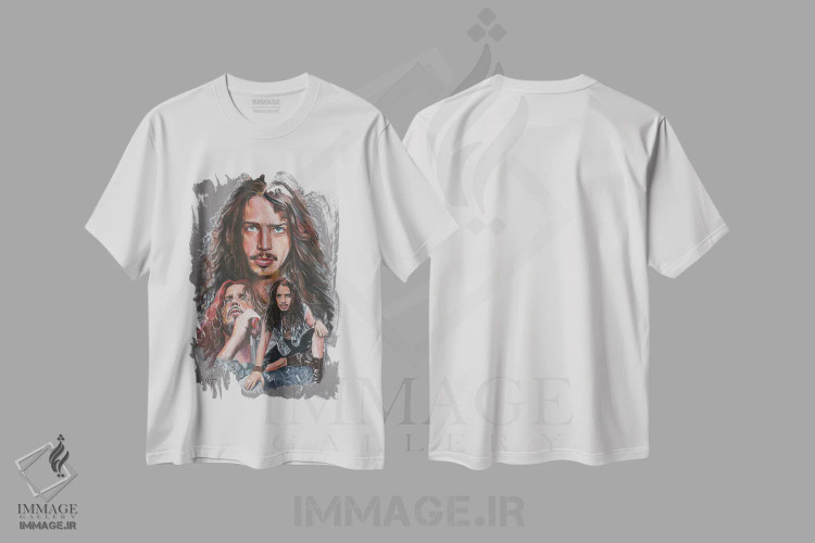 تیشرت سفید طرح دار کریس کورنل، دست نقاشی و طراحی دستی اثر هنر کریس هافمن | فروشگاه ایماژ