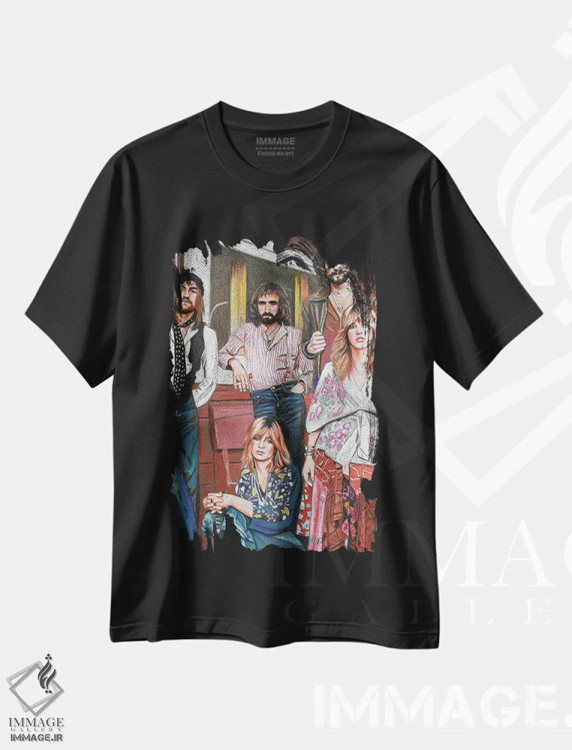 تیشرت مشکی طرح دار فلیت وود مک، دست نقاشی و طراحی دستی اثر هنر کریس هافمن | فروشگاه ایماژ