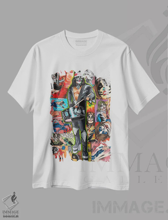 تیشرت سفید طرح دار کمیک کت من، دست نقاشی و طراحی دستی اثر هنر کریس هافمن | فروشگاه ایماژ
