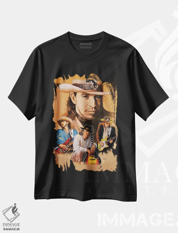 تیشرت مشکی طرح دار کولاژ استیوی ری وان، دست نقاشی و طراحی دستی اثر هنر کریس هافمن | immage.ir