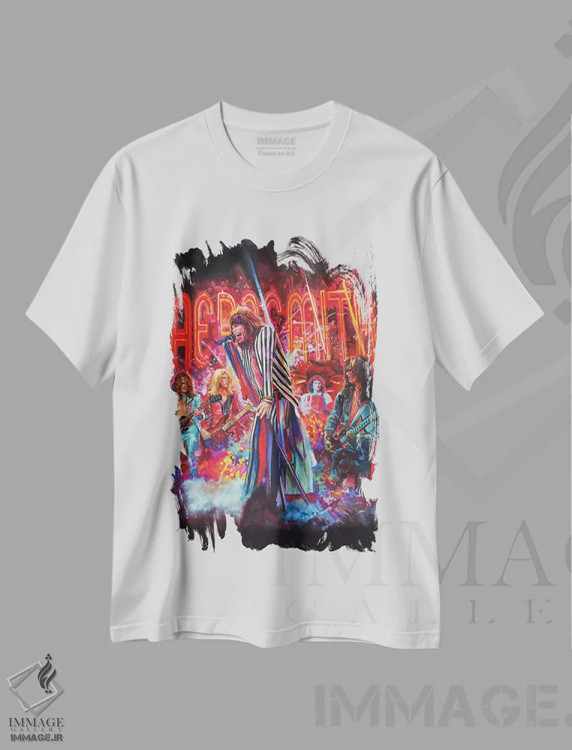 تیشرت سفید طرح دار ایروسمیت ۱، دست نقاشی و طراحی دستی اثر هنر کریس هافمن | immage.ir