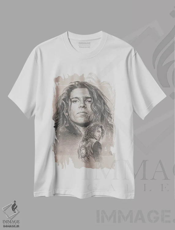 تیشرت سفید طرح دار مایکل هاتچنس، دست نقاشی و طراحی دستی اثر هنر کریس هافمن | immage.ir