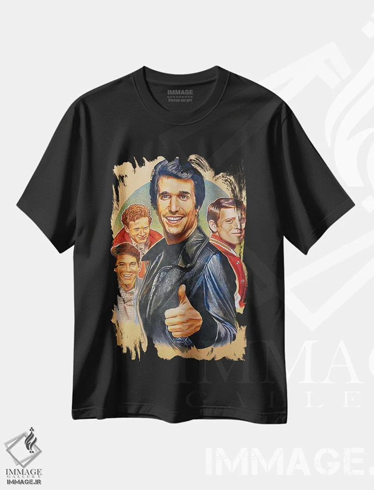 تیشرت مشکی طرح دار روزهای خوش، دست نقاشی و طراحی دستی اثر هنر کریس هافمن | فروشگاه ایماژ