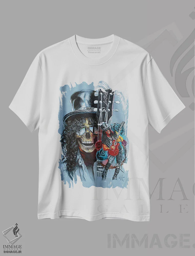تیشرت سفید طرح دار کولاژ اسلش، دست نقاشی و طراحی دستی اثر هنر کریس هافمن | فروشگاه ایماژ